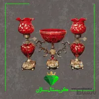 سه تیکه چراغ نفتدان و کاسه پایه دار کریستال سازان مدل برگ زرین زرشکی کد CS1270