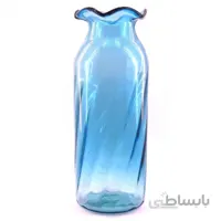گلدان شیشه ای استوانه لب چین بزرگ فیروزه ای