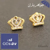 گوشواره نقره طلایی میخی مدل تاج کد GO_1057