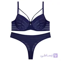 ست لباس زیر زنانه توری فنردار سرمه ای برند نوشه پوش کد 72004