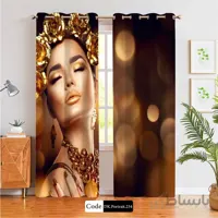 پرده پانچی (هازان و مخمل) کد DK.Portrait.234 طرح چهره زن با تاج گل های طلایی