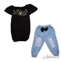 شومیز شلوارک دخترانه کرپ حریر یقه دلبری با شلوارک لی سایز 35تا55