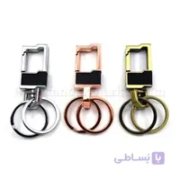 جاکلیدی دوطرفه چرم و استیل دو حلقه