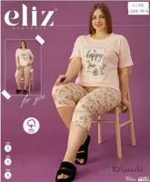 ست تی شرت و شلوارک نخی زنانه سایز بزرگ 29-2201 ترک | الیز | Eliz