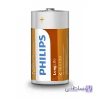 باتری متوسط سایز C تکنولوژی Zinc برند فیلیپس مدل R14L2F/97 سری Long Life بسته 2 عددی