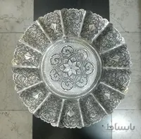 میوه خوری پایه دار سیاه قلم گل و مرغ و چهره نقره نما کد ۱۰۱۵۰۶