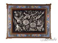 پلاک قلم زنی طرح گل و مرغ قاب خاتم و نقاشی