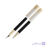 ست خودنويس و خودکار يوروپن مدل Flash نیمه مشکى کروم گیره زرد