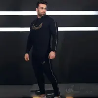 ست مردانه کد 036 هودی و شلوار طرح زیپ دار جنس دورس رنگ مشکی ا Men's set of zippered Dors all-stretch design