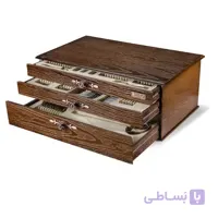 Nab-Steel Imperial Steel Round Gold Cutlery Set 116 Pieces ا سرویس قاشق و چنگال ۱۸ نفره ناب استیل طرح امپریال (۱۱۶ پارچه) بعلاوه کنسول چوبی