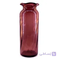 گلدان شیشه ای استوانه لب چین بزرگ بنفش