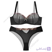 ست شورت و سوتین تمام تور فانتزی مشکی با گلدوزی