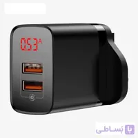 آداپتور دو خروجی بیسوس با صفحه نمایش دیجیتال مدل Baseus mirror lake dual qc digital display quick charger A+A UK CCJMHA-D01