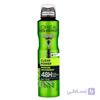 اسپری ضد تعریق مردانه لورئال ۲۵۰ میل – سری Men Expert مدل Clean Power – همراه با ماندگاری ۴۸ ساعته