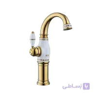 شیر روشویی پایه بلند موست مدل ریالتو طلا تیتانیوم سفید با زیرآب فشاری