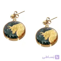 گوشواره سنگ اونیکس و ورق طلا طرح اردیبهشت