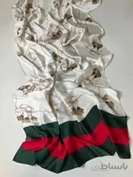 شال ابریشم پلی استر مدل گوچی شیری کد 4022251