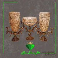 سه تیکه گلدان و کاسه پایه دار کریستال سازان مدل اسلیم نقش شامپاینی کد CS1234