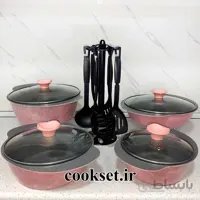 سرویس قابلمه 15 پارچه طرح چدن رولکس صورتی
