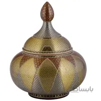 قندان مسی خاتم کاری اثر آقاجانی ارتفاع 25 سانتی متر کد C-536