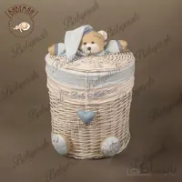 سبد استوانه سایز بزرگ خرس تدی رنگ آبی