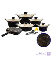 سرویس قابلمه 15 پارچه گرانیتی کاندید مدل کاپری مشکی طلایی