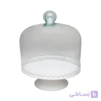 ظرف کیک خوری پایه دار سفید با درب شیشه ای