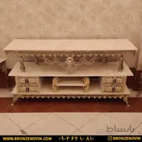 میز تلویزیون برنزی طول ۱۴۰ چهار کشو گل نقلی