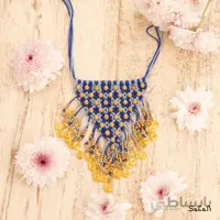 گردنبند بافت آبی منگوله دار