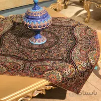 رومیزی مربع ترمه طرح سالار مشکی ابریشم کد 710 کد 410513