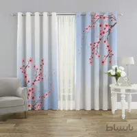 پرده مدل جدید پذیرایی طرح شکوفه گل صورتی pk-2058
