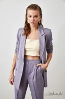 TRENDYOLMİLLA کاپشن کت دو سینه دوبله آبی دکمه دار TWOAW21CE0145