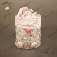 سبد استوانه سایز متوسط خرس تدی رنگ صورتی