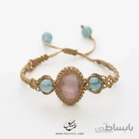 دستبند سنگ رز کوارتز و آکوامارین MB-115