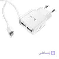 شارژر دیواری دو پورت Hoco مدل C59A خروجی 2.1 آمپر همراه با کابل آیفونی متصل