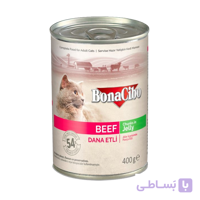 کنسرو غذای گربه بوناسیبو مدل Beef Chunk in Jelly وزن 400 گرم