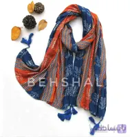 شال منگوله دار سورمه ای نارنجی