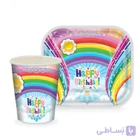پیش دستی و لیوان تم تولد رنگین کمان مدل STBT364