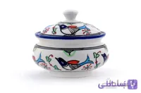 قندان کوچک چینی میبد مروارید نقش مرغی رنگی