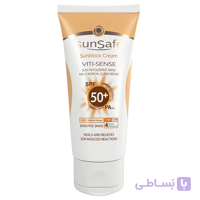 کرم ضد آفتاب SPF 50 فاقد جاذب های شیمیایی بژ طبیعی Viti Sense سان سیف 50 میلی لیتر