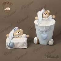 سطل و جای دستمال خرسی طرح نانان رنگ آبی