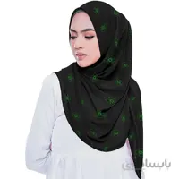 شال حریر مشکی گلدوزی گل سبز