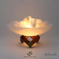 آباژور سنگ نمک طرح کاسه قایقی پایه چوبی