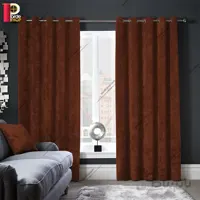 پرده مخمل پتینه پانچی قهوه ای آماده ارتفاع ۲۸۰ سانتی متر