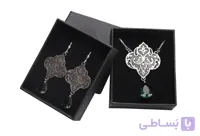 نیم ست قلمزنی طرح ترنج با سنگ سبز مدل 0211