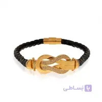 دستبند چرم زنانه با پلاک طلا طرح فرد نگین دار کد XB814