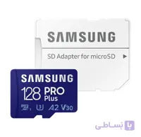 کارت حافظه MicroSDXC سامسونگ مدل Samsung PRO Plus کلاس UHS-I U3 A2 V30 همراه با آداپتور SD ظرفیت 128 گیگابایت