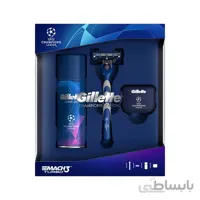 ست اصلاح gillete مدل mach3 turbo همراه با ژل و خودتراش ا Mach3 turbo gillete shaving set with gel and shaver