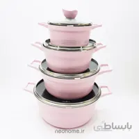 سرویس قابلمه چدن گرانیت 18 پارچه صورتی یونیک