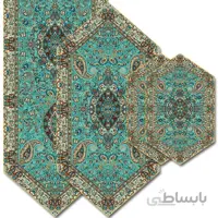 رومیزی مربع ترمه طرح سالار مشکی ابریشم کد 710 کد 410565